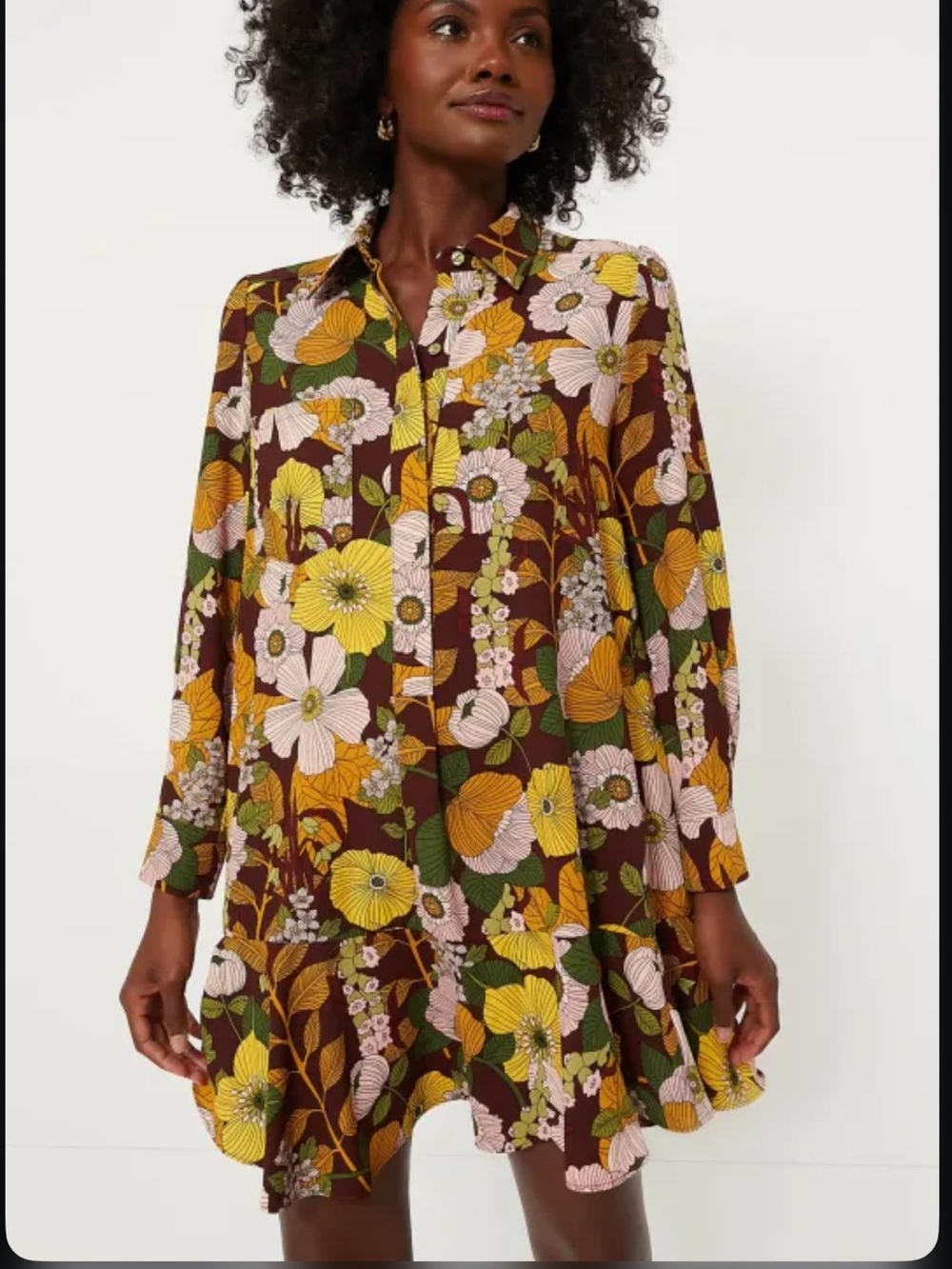 Tuckernuck Retro Floral Crepe Callahan Shirt Dress Size L